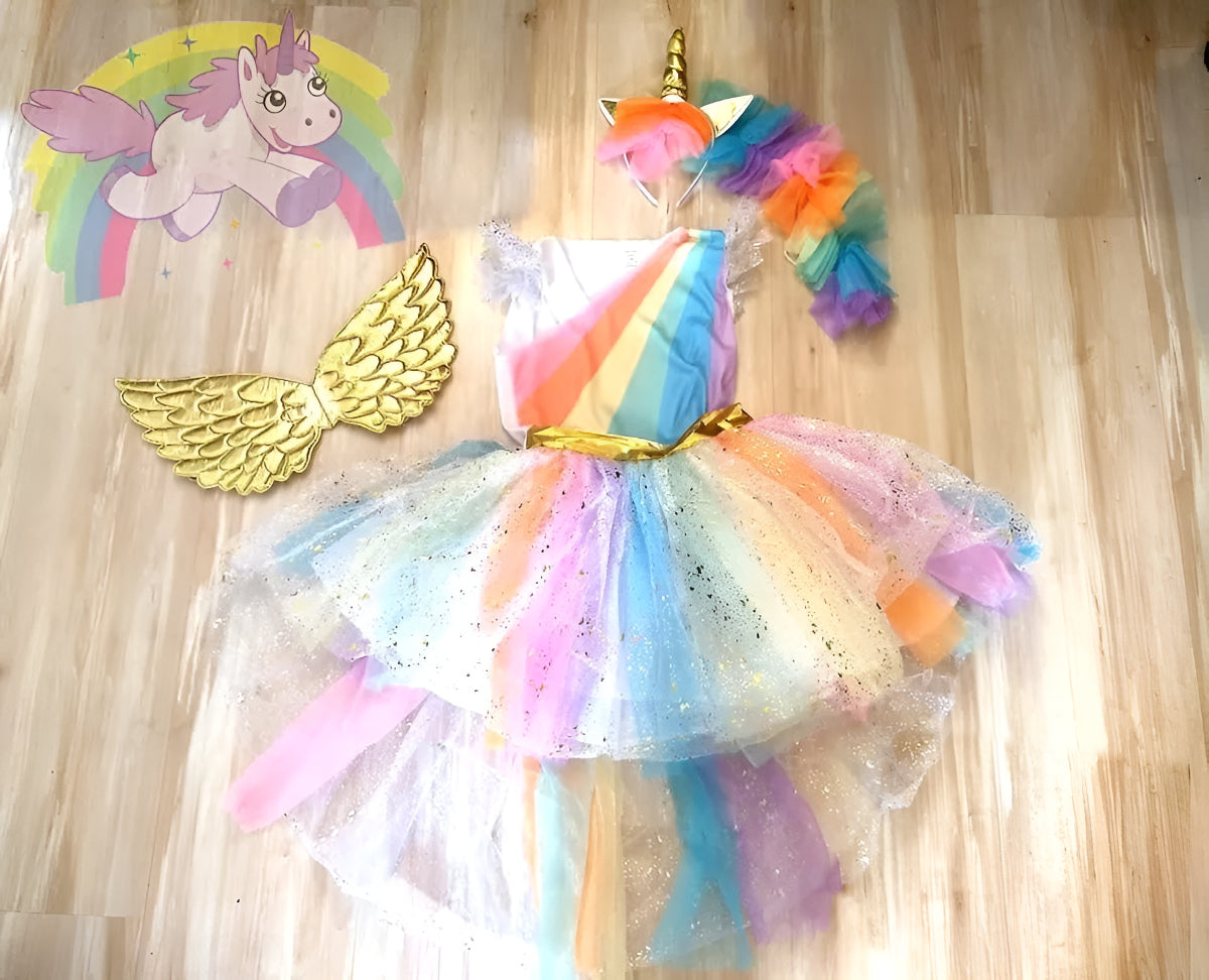 Fantasia De Unicórnio Festa Infantil Luxuosa C/ Tiara E Asa!
