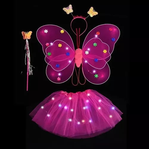 Kit Asa Borboleta C/led Fantasia Diversão Rosa Baby Infantil