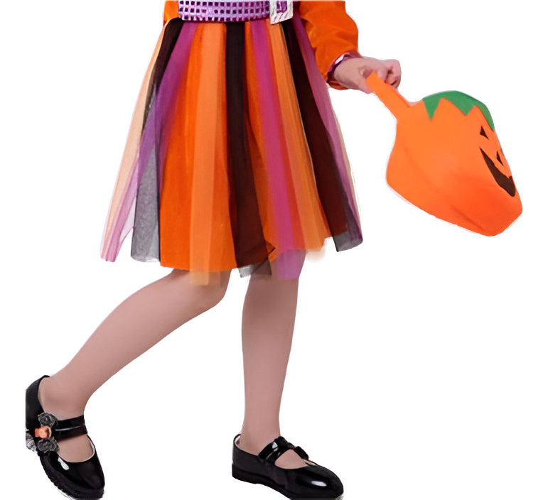 Saia Tule Halloween 40cm Laranja Roxo Fofa Festa