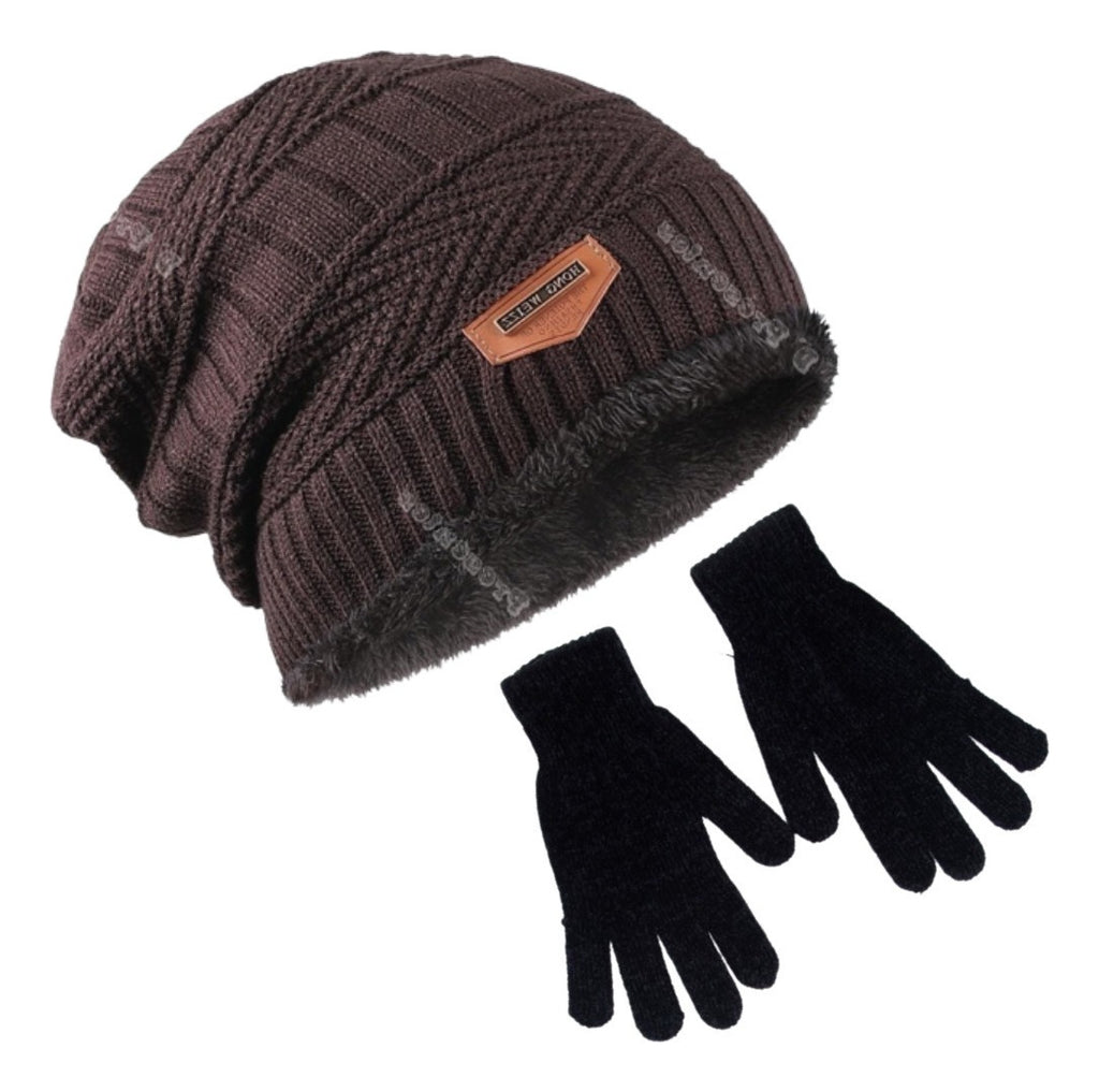 Kit Touca Gorro De Lã Forrada Com Pelúcia + Luva De Lã Preto