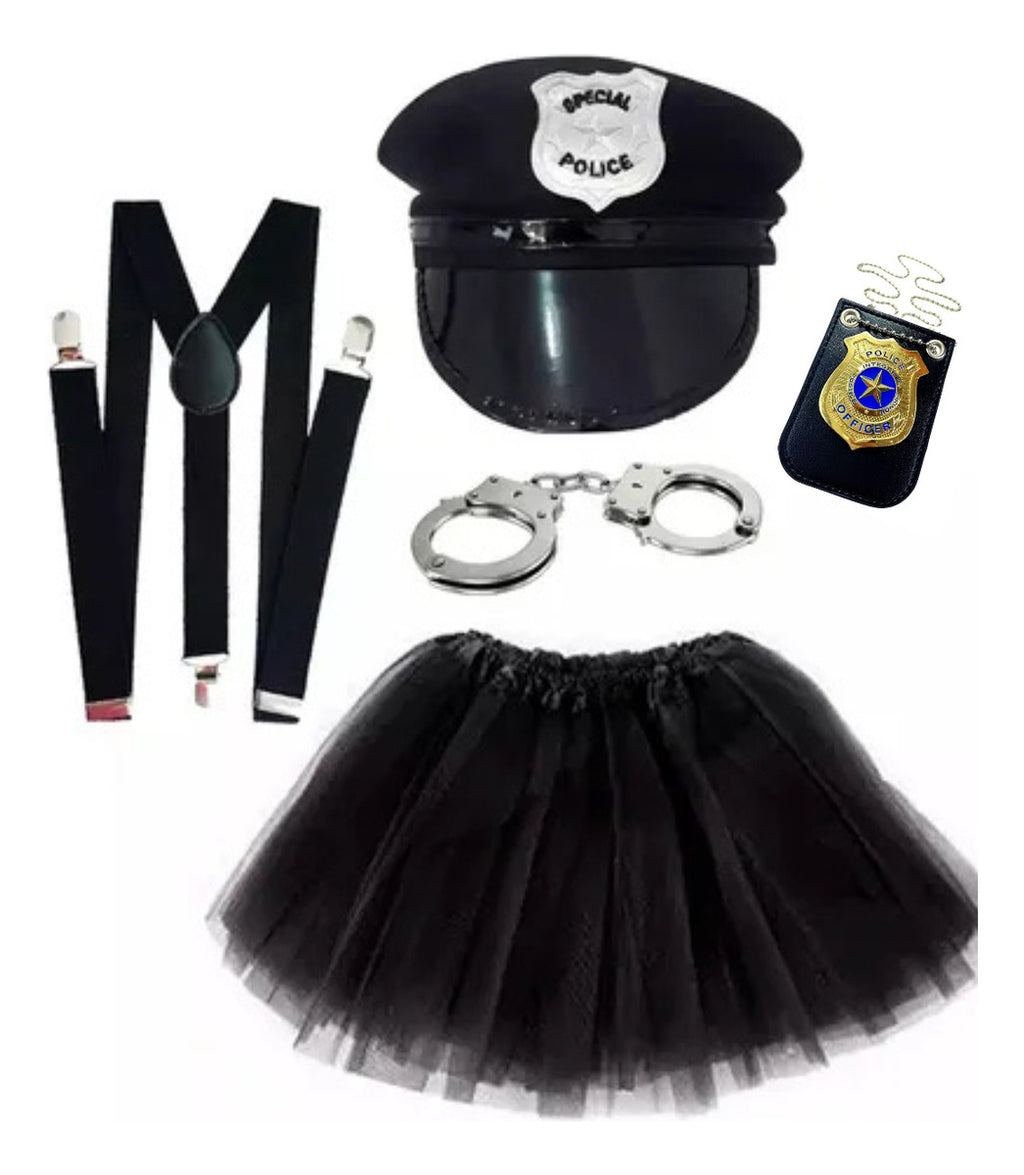 Fantasia Policial Militar Completa Quepe  Algema Suspensório