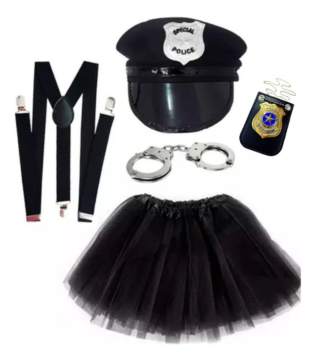 Fantasia Policial Militar Completa Quepe  Algema Suspensório