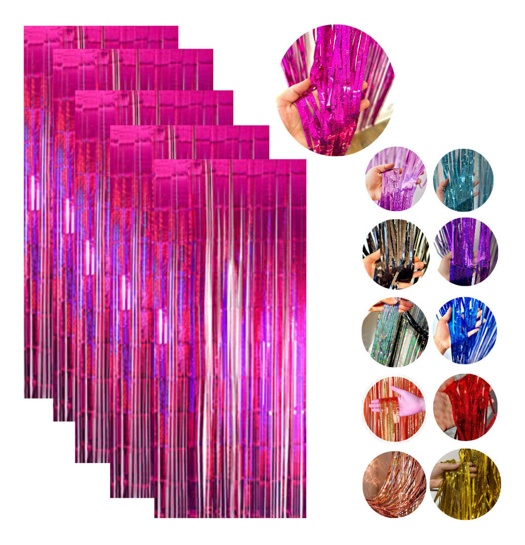 Kit 5 Cortinas Metalizada Holográfica 2x1m Festa Decoração