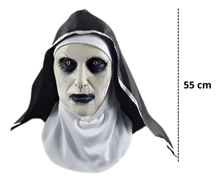 Kit Fantasia Freira Realista Máscara C/ Capuz Capa Halloween