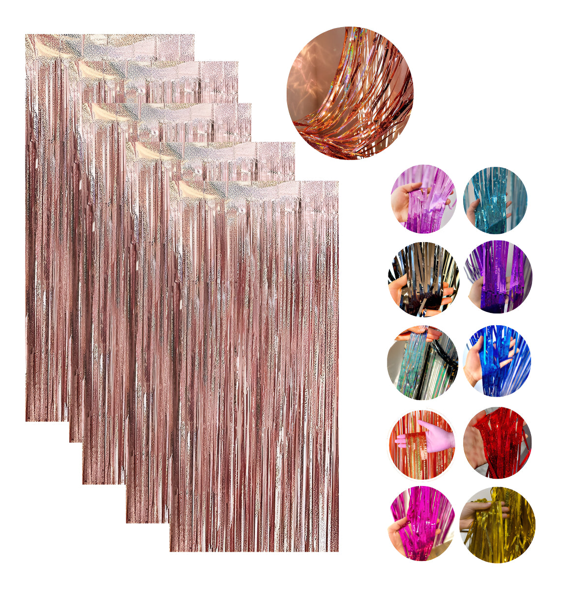 Kit 5 Cortinas Metalizada Holográfica 2x1m Festa Decoração