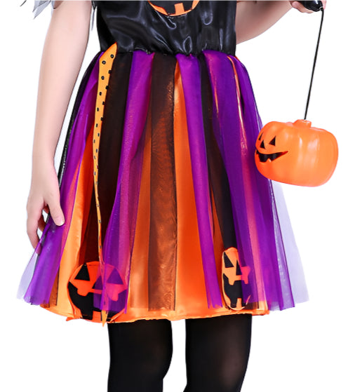 Saia Tule Halloween 40cm Laranja Roxo Fofa Festa