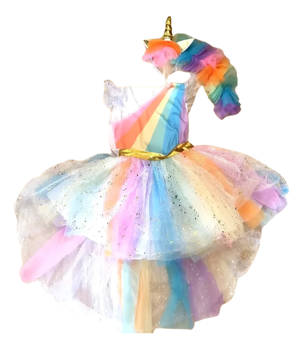 Fantasia De Unicórnio Festa Infantil Luxuosa C/ Tiara E Asa!