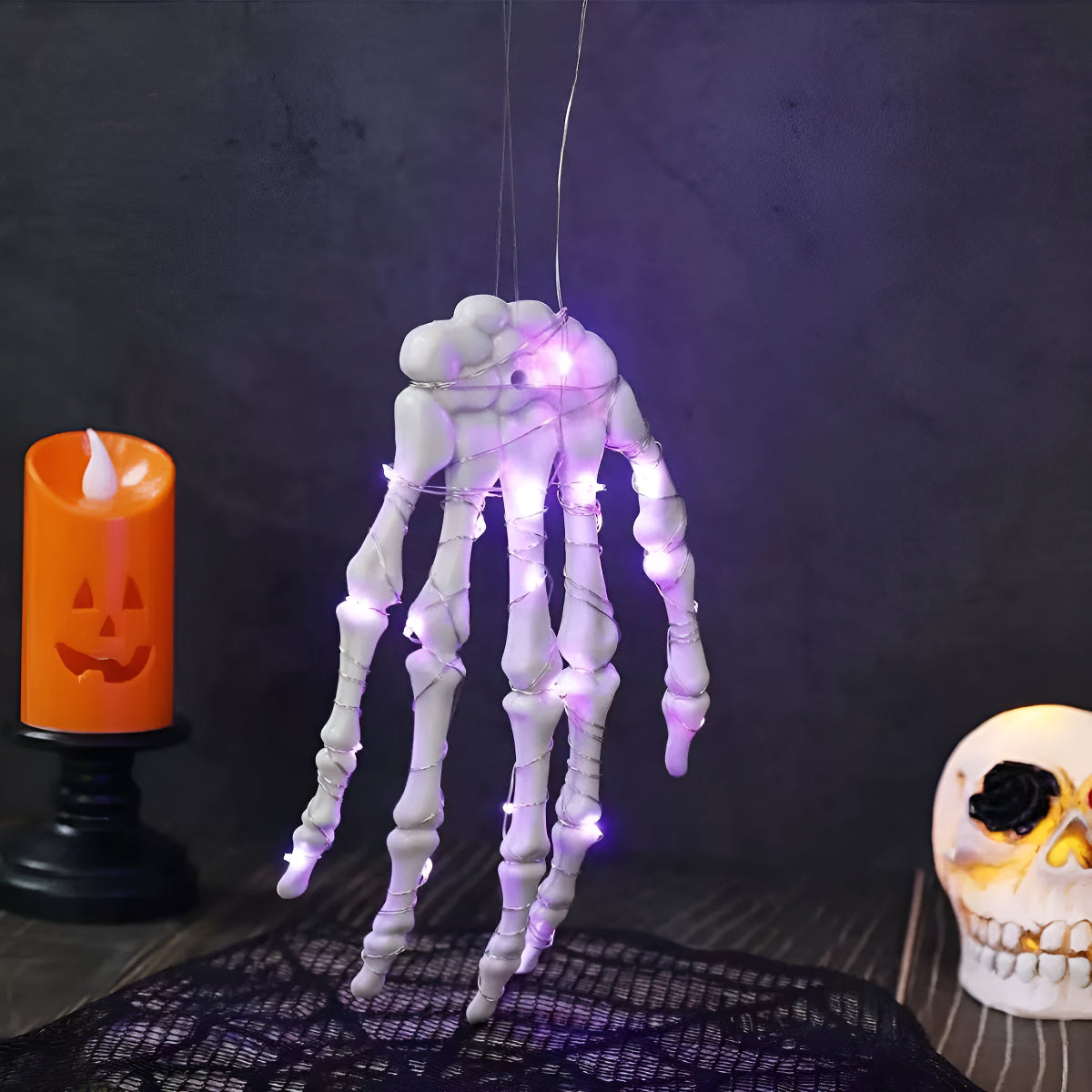 Mão De Esqueleto De Plástico De Terror De Halloween Com Led