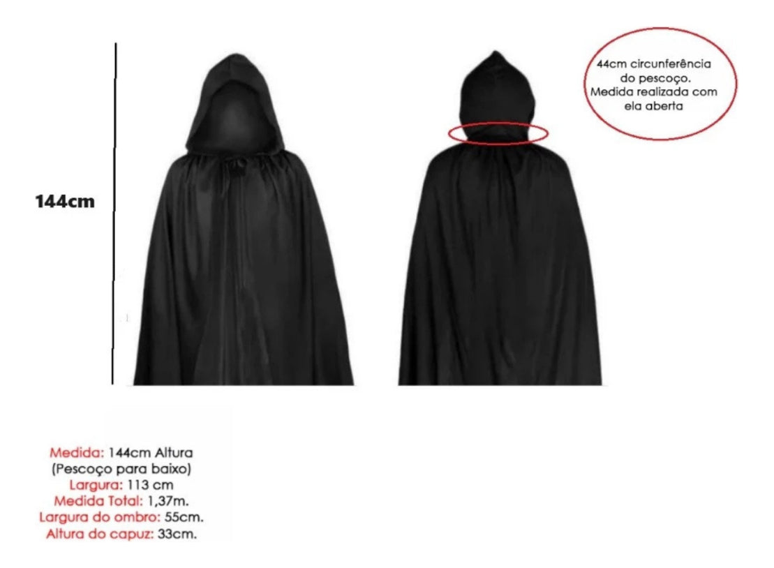 Kit Fantasia Freira Realista Máscara C/ Capuz Capa Halloween