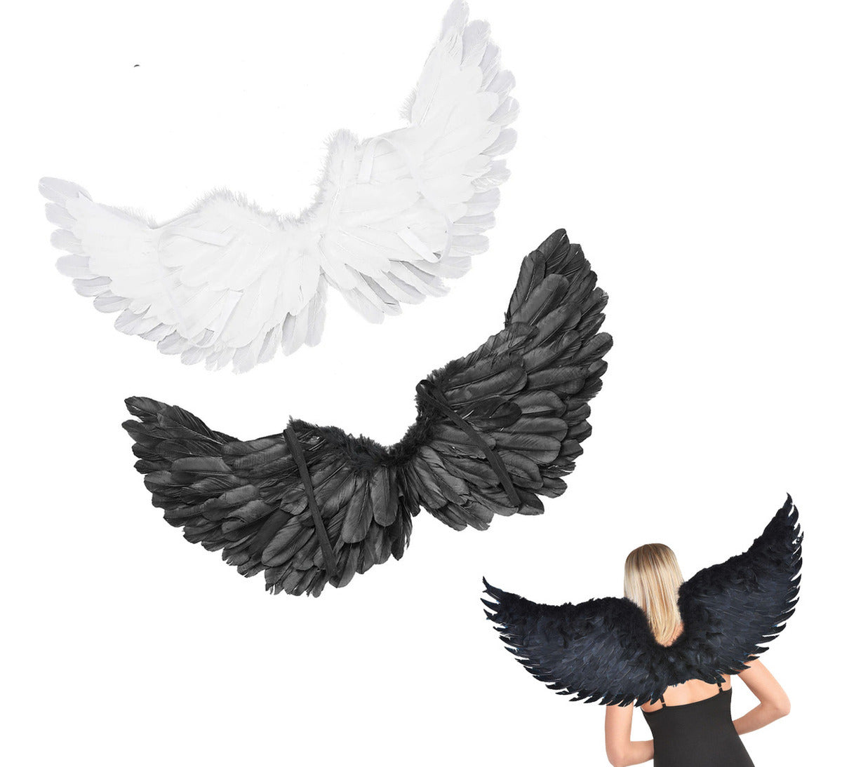 Asa Anjo Negro Pena Fantasia Carnaval Halloween Cosplay 60cm