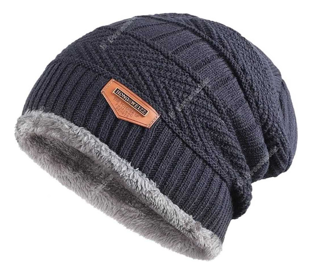 Kit Touca Gorro De Lã Forrada Com Pelúcia + Luva De Lã Preto