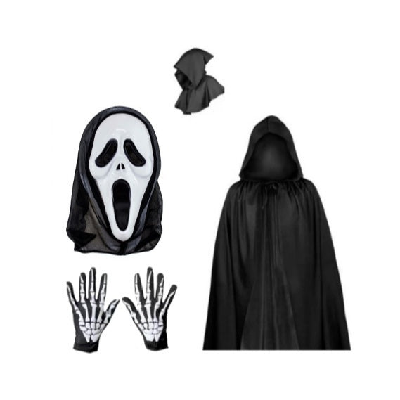 Fantasia Completa Ghostface  (Mascara + Capa C/ Capuz  + Luva) Halloween Carnaval